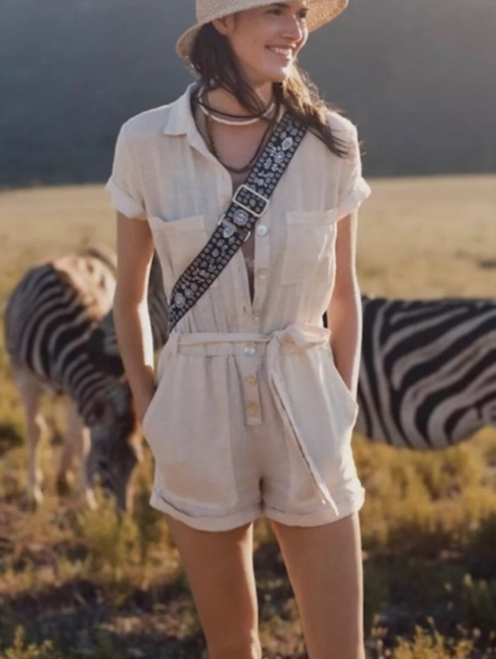 #292. Anthropologie Cloth&stone Safari Utility Linen Romper